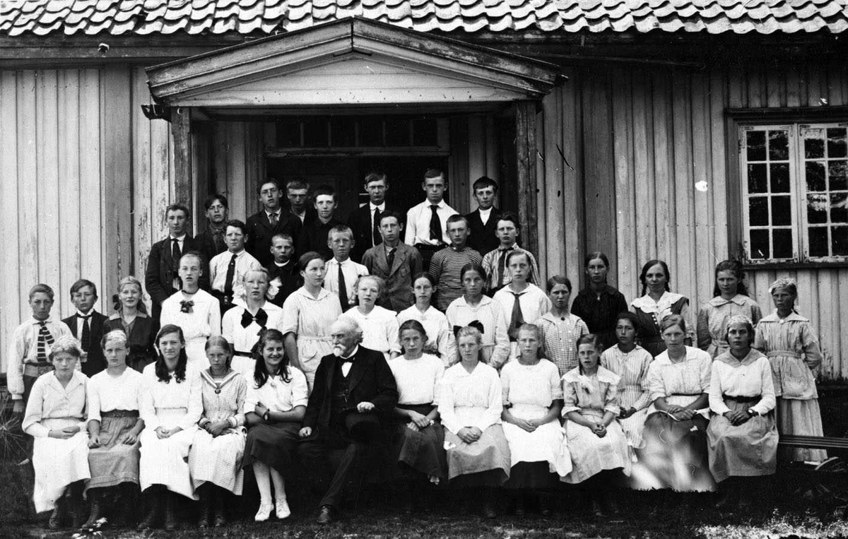 Konfirmanter utenfor Sten skole ca 1915
Sogneprest Grimnes