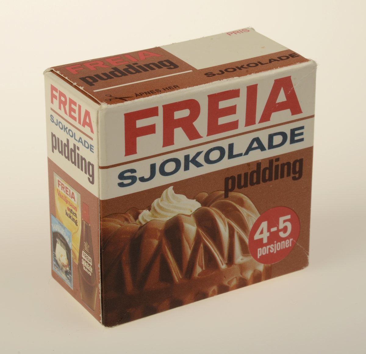 Eske med pulver til sjokoladepudding fra produsenten Freia.