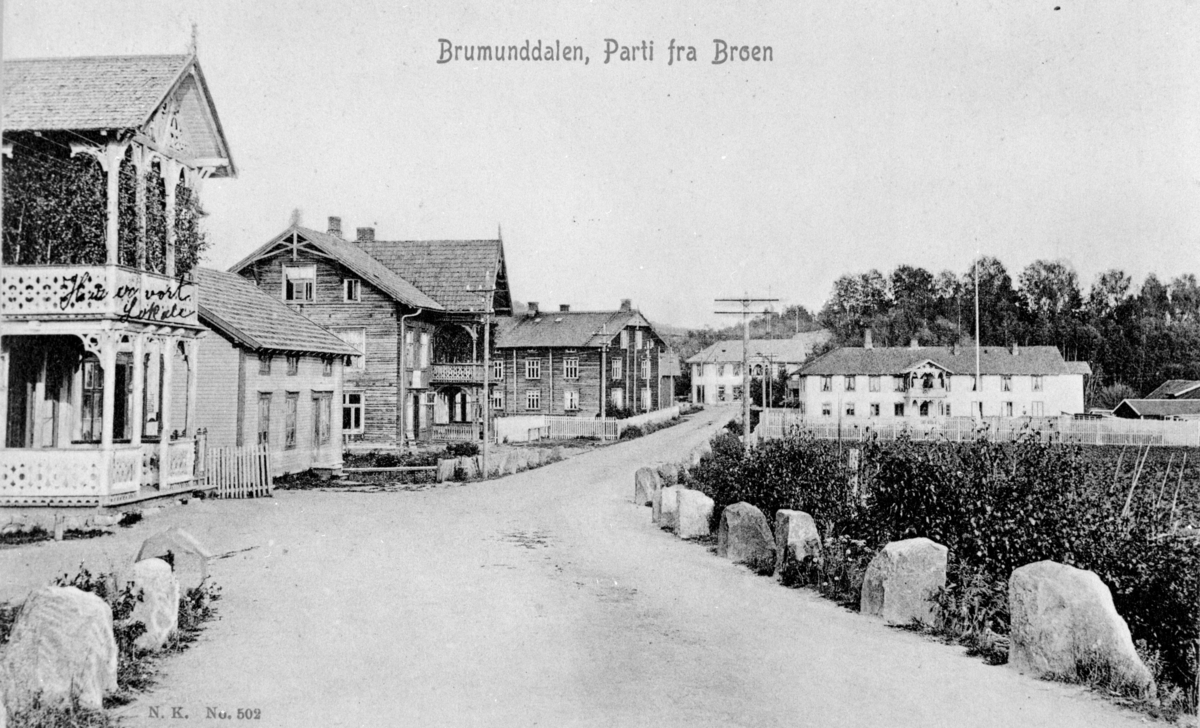 Brumunddal 1906. "Parti fra Broen", Norsk Kunstforlag, N. K. 502. 