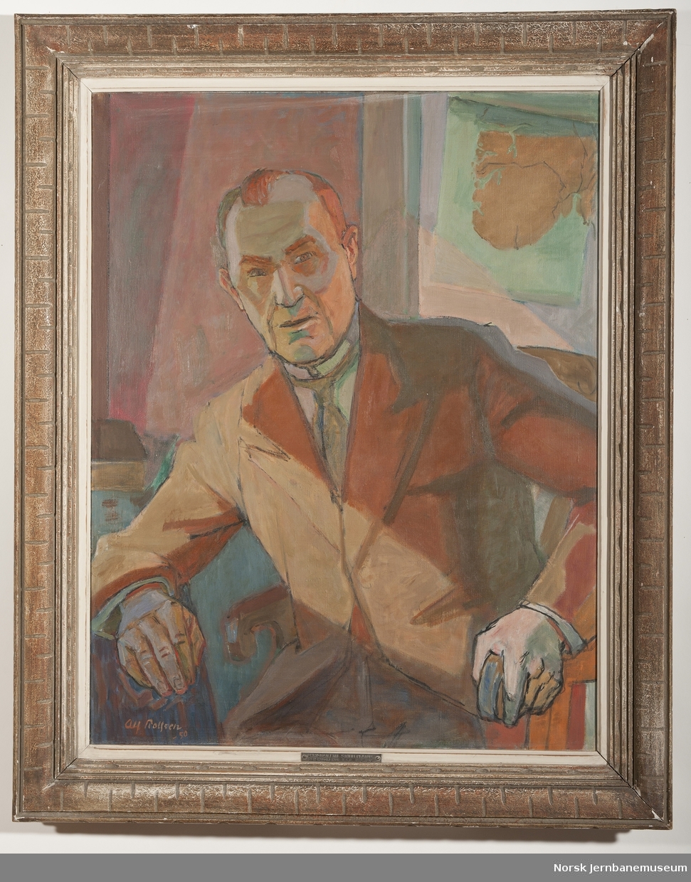 Maleri i ramme av generaldirektør Christian Emil Stoud Platou. Generaldirektør i NSB 1912-1919.