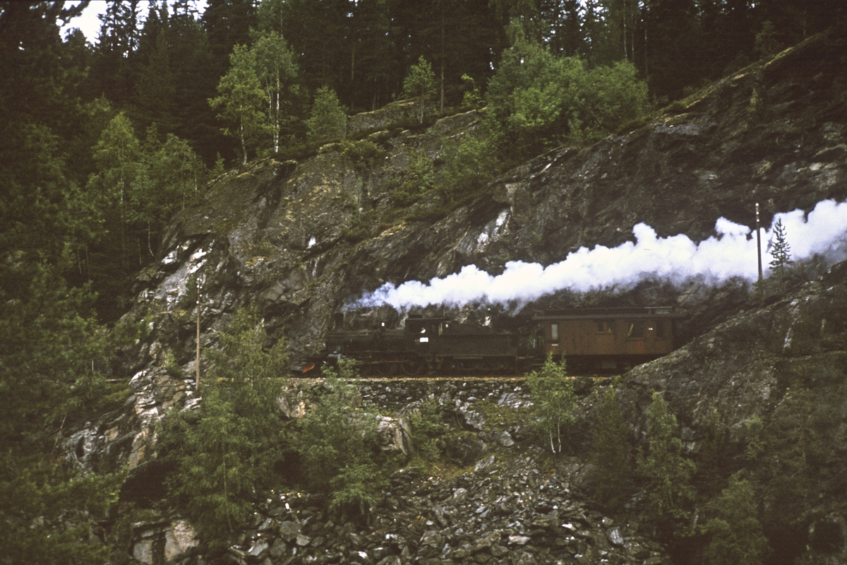 Damplokomotiv type 21b nr. 252 med gdstog fra Kongsberg til Rødberg, ved Selsteigen mellom Flesberg og Veggli