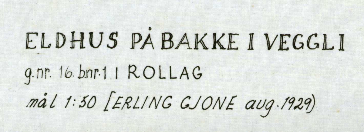 Erling Gjones tegning (1927) av eldhus på Bakke i Veggli, Buskerud.
